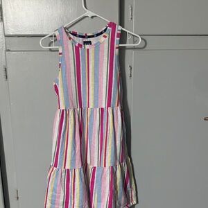 GAP Girls Sleeveless Multicolor Striped Tiered Dress - Pink, Blue & Yellow